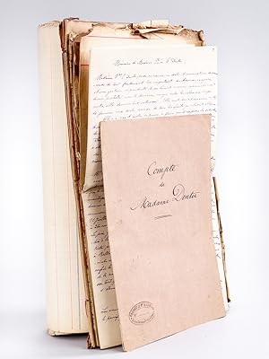 Bild des Verkufers fr [ La fin d'une Dynastie de Libraire-Editeur : Importantes archives runissant 7 dossiers manuscrits dats de 1887  1892 relatifs  la liquidation de la Librairie Edouard Dentu ] I : Mmoire de Madame veuve Dentu [ Mmoire manuscrit autographe de Lonie Dentu, 8 pp. in-folio, circa 1887 : ] "Madame Veuve E. Dentu, mise en cause, en vertu d'insinuations dpourvues de tout fondement lui imputant des dpenses exagres, et une gestion imprudente de ses biens et revenus personnels, croit devoir protester avec la dernire nergie contre les calomnies diriges contre elle dans un but intress. Elle met ses adversaires au dfi de fournir une seule preuve de tous les faits qu'ils ont allgus. Elle n'a pas d'autre rponse  faire que d'exposer la situation dsastreuse qui lui a t cre par l'incurie des liquidateurs de la succession de son mari." [Suit tout le dtail de la situation, depuis le dcs d'Edouard Dentu le 13 avril 1884. On relve quelques passages :] " M. Sauvatre qui avait t zum Verkauf von Librairie du Cardinal