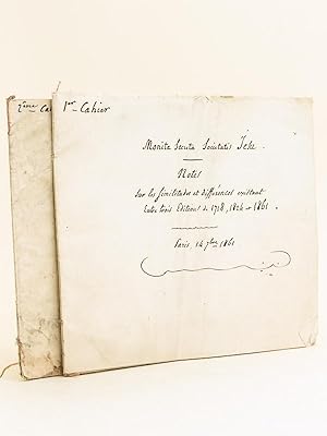 Image du vendeur pour Manuscrit : Monita Secreta Societatis Jesu. Notes sur les Similitudes et 1er Cahier : diffrences existant entre trois ditions de 1718, 1824 et 1861 ; 2me Cahier : Comparaison entre les traductions de 1845 et 1861 mis en vente par Librairie du Cardinal