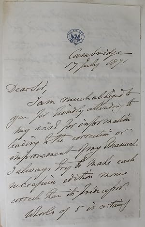 Imagen del vendedor de Autograph letter signed. a la venta por Bristow & Garland