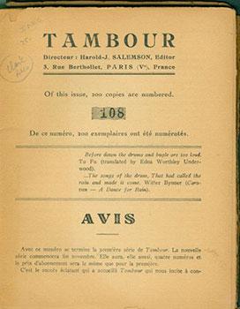 Imagen del vendedor de Tambour. Revue Mensuelle: A monthly Magazine. September 1929. a la venta por Wittenborn Art Books