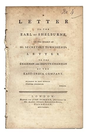 Imagen del vendedor de A Letter to the Earl of Shelburne, on the Subject of Mr. Secretary Townshend's Letter to the Chairman and Deputy-Chairman of the East India Company a la venta por Hordern House Rare Books