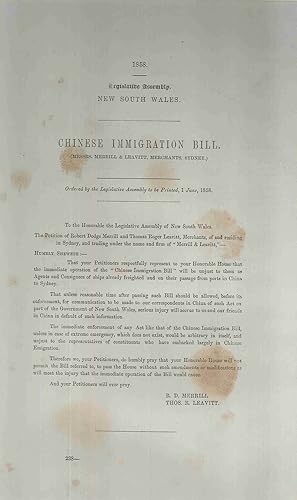 Chinese Immigration Bill. (Messrs. Merrill & Leavitt, Merchants, Sydney.)