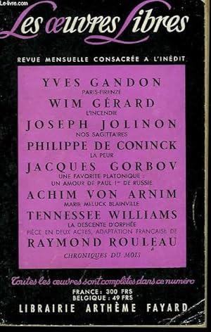 Imagen del vendedor de LES OEUVRES LIBRES. NOUVELLE SERIE N 158. PARIS-FIRENZE PAR YVES GANDON SUIVI DE L'INCENDIE PAR WIM GERARD SUIVI DE NOS SAGITAIRES PAR JOSEPH JOLINON. a la venta por Le-Livre