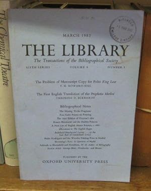 The Library: Transactions of the Bibliographical Society, Sixth Series, Volume 4, Number 1, March...