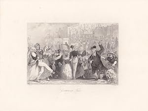 Jahrmarkt, Greenwich Fair, schöner Stahlstich um 1850 mit einer figurenreichen Jahrmarktszene, Bl...