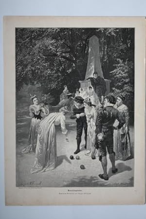 Bocciaspieler, Holzstich von 1894 nach einem Gemälde von Eugen Klimsch, Blattgröße: 37 x 27,5 cm,...