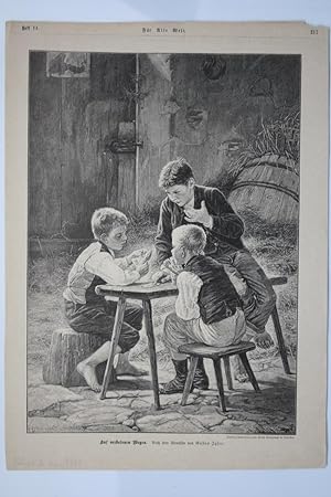 Auf verbotenen Wegen, Holzstich um 1880 nach einem Gemälde von Gustav Igler, Blattgröße: 36 x 26 ...
