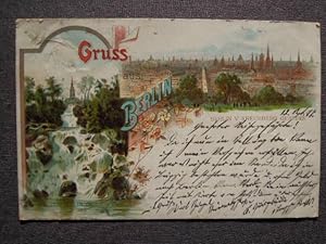 Gruss aus Berlin. Wasserfall im Victoria Park - Berlin von Kreuzberg gesehen.