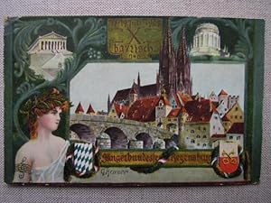Künstlerkarte - X. bayrisch. Sängerbundesfest in Regensburg 17. - 19. Juli 1909. In der Karte dru...