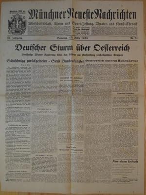 Münchner Neueste Nachrichten Nr. 71 vom 12. März 1938. (Abgetrennte) Titelseite mit der Schlagzei...