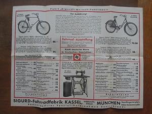 Reklameblatt der Sigurd-Fahrradfabrik Kassel, Verkaufsstelle München. Rückseite mit einer "Karte ...