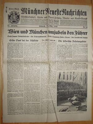 Münchner Neueste Nachrichten Nr. 75 vom 16. März 1938. Titelseite mit der Schlagzeile "Wien und M...