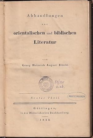 Bild des Verkufers fr Abhandlungen zur orientalischen und biblischen Literatur. Erster Theil. zum Verkauf von Antiquariat Carl Wegner