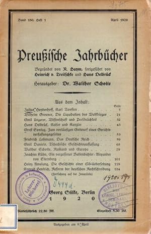 Bild des Verkufers fr Preuische Jahrbcher Band 180.1920, Heft 1 (1 Heft) zum Verkauf von Clivia Mueller