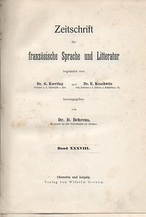 Imagen del vendedor de Zeitschrift fr franzsische Sprache und Litteratur XXXVIII. Band a la venta por Clivia Mueller