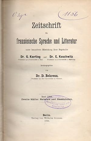 Imagen del vendedor de Zeitschrift fr franzsische Sprache und Litteratur XXII. Band a la venta por Clivia Mueller