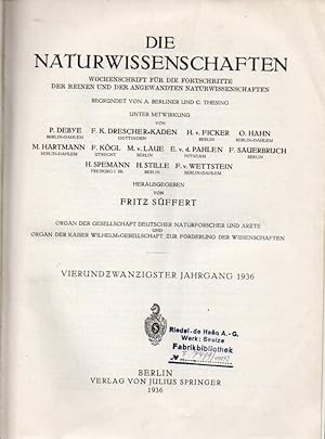 Bild des Verkufers fr Die Naturwissenschaften 24.Jahrgang 1936 zum Verkauf von Clivia Mueller