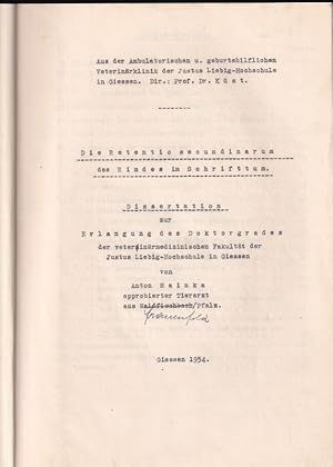 Die Retentio secundinarum des Rindes im Schrifttum