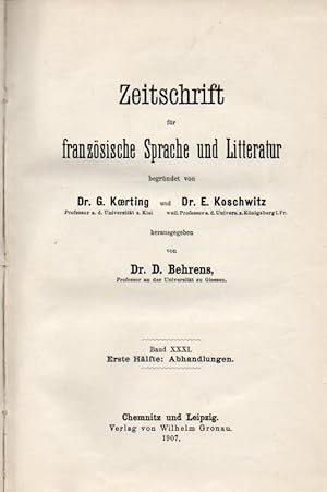 Imagen del vendedor de Zeitschrift fr franzsische Sprache und Litteratur XXXI. Band a la venta por Clivia Mueller