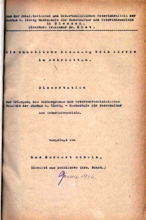 Die künstliche Besamung beim Pferde im Schrifttum