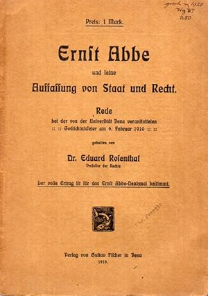 Seller image for Ernst Abbe und seine Auffassung von Staat und Recht for sale by Clivia Mueller