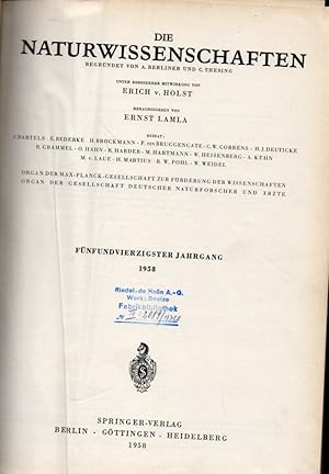 Bild des Verkufers fr Die Naturwissenschaften 45.Jahrgang 1958. Heft 1 bis 24 (1 Band) zum Verkauf von Clivia Mueller