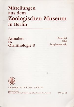 Image du vendeur pour Annalen fr Ornithologie 8. Band 60. 1984. Supplementheft mis en vente par Clivia Mueller