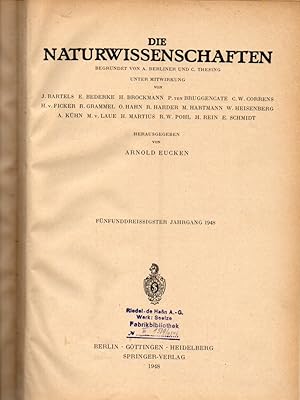 Bild des Verkufers fr Die Naturwissenschaften 35.Jahrgang 1948 Heft 1 bis 12 (1 Band) zum Verkauf von Clivia Mueller