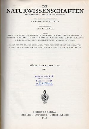 Bild des Verkufers fr Die Naturwissenschaften 50.Jahrgang 1963. Heft 1 bis 24 (1 Band) zum Verkauf von Clivia Mueller