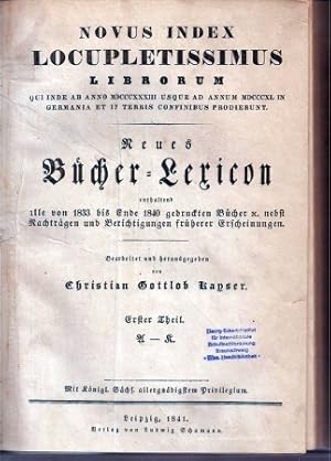 Bild des Verkufers fr Index Locupletissimus Librorum qui inde ab Anno 1833 usque ad zum Verkauf von Clivia Mueller
