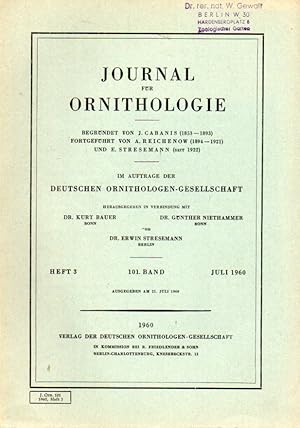 Imagen del vendedor de Journal fr Ornithologie 101.Band 1960 Heft 3 (1 Heft) a la venta por Clivia Mueller