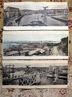 3 ORIGINAL PANORAMIC PHOTOGRAVURE ENGRAVINGS of BREST, FRANCE by ARTAUD ET NOZAIS c 1915