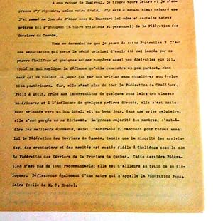 Lettre de Georges-Henri Lévesque à l'abbé Alfred bergeron, aumônier des syndicats catholiques sur...