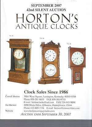 Seller image for [AUCTION CATALOG] HORTON'S ANTIQUE CLOCKS. September 2007 Silent Auction for sale by Frey Fine Books