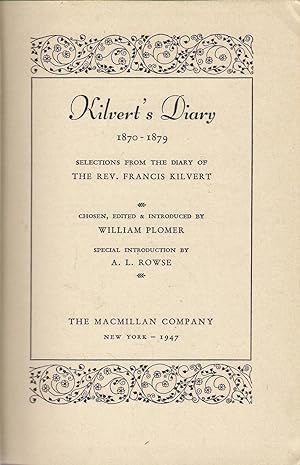 Seller image for Kilvert's Diary 1870-1879 : Selections From the Diary of The Rev. Francis Kilvert for sale by Michael Moons Bookshop, PBFA