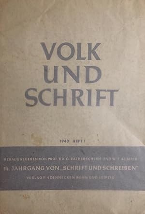 Bild des Verkufers fr Volk und schrift. Heft 1, 14. Jahrgang 1943. zum Verkauf von Antiquariat J. Hnteler