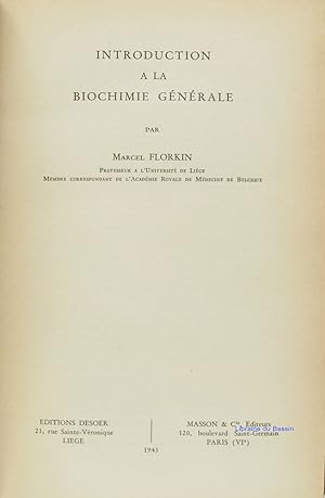 Seller image for Introduction  la biochimie gnrale for sale by Librairie du Bassin
