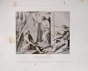 "Resurrectio Jesu Christi" originaler Stahlstich ca.18x23cm (Darstellung/Image size) auf Bütten-K...