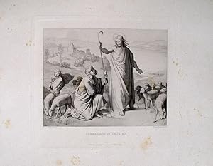 Seller image for Commendatio ovium Petro" originaler Stahlstich ca.18x22,5cm (Darstellung/Image size) auf Btten-Karton (ca.33x40cm) von Franz Keller (1821 Linz am Rhein - 1896 Dsseldorf) nach Overbeck; unterhalb der Darstellung typographisch betitelt und bezeichnet; for sale by Kunsthandel & Antiquariat Magister Ru