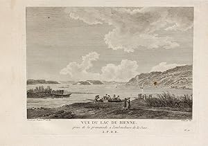 Imagen del vendedor de Vue du Lac de Bienne" originaler Kupferstich ca.15,5x22,5cm (Darstellung/image size) von Ne (1732 - 1817) nach Prignon auf Btten-Papier (21x29cm) aus: Zurlauben; Clousier Paris 1780 a la venta por Kunsthandel & Antiquariat Magister Ru