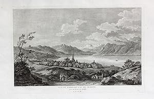 Image du vendeur pour Vue d fond du lac de Geneve" originaler Kupferstich ca.22x35cm (Darstellung/image size) von Masquelier (1741 - 1811) nach Prignon auf Btten-Papier (30x48cm) aus: Zurlauben; Clousier Paris 1780 mis en vente par Kunsthandel & Antiquariat Magister Ru