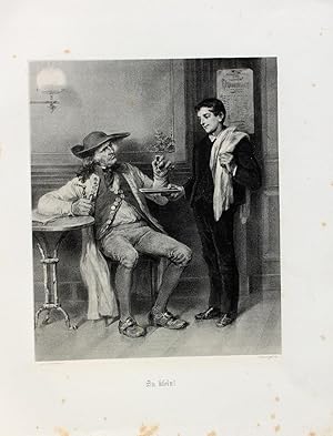 Seller image for Zu klein!" originale Kreide-Lithographie ca.21x17cm (Darstellung/Image size) von C. Sssnapp nach F. Hiddemann auf Kunstdruck-Karton (31x24cm) unterhalb der Darstellung typographisch betitelt und bezeichnet; for sale by Kunsthandel & Antiquariat Magister Ru