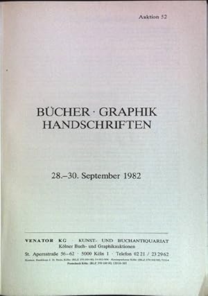 Bild des Verkufers fr Bcher - Graphik - Handschriften; Auktion 52 (28.-30. September 1982) zum Verkauf von books4less (Versandantiquariat Petra Gros GmbH & Co. KG)