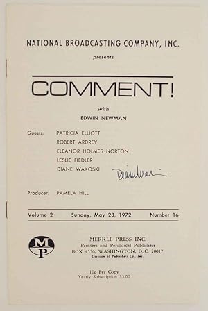 Imagen del vendedor de Comment! with Edwin Newman - Volume 2, Number 16 - May 28, 1972 (Signed First Edition) a la venta por Jeff Hirsch Books, ABAA