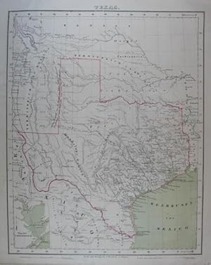Texas. Grenzkolorierte, lithographierte Karte aus "Vollständiger Universal-Handatlas". Glogau, Ca...