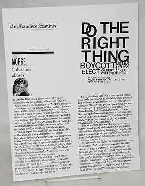 Do the right thing / Boycott Miller, Helms / Elect Gilbert Baker, Whitefeather La Lash / Parade C...