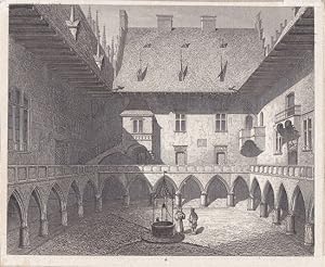 Krakau, Collegium Maius, Stahlstich um 1840 mit Blick auf den Kreuzgang im Innenhof, Blattgröße: ...