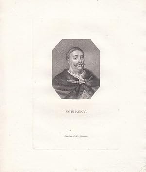 Johann III. Sobieski, Stahlstich mit dem Portrait Sobieskis, Blattgröße: 26 x 21,5 cm, reine Bild...