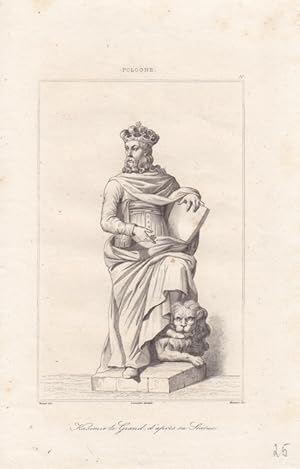 Kasimir le Grand, d apres sa Statue, hochformatiger Stahlstich um 1840, Blattgröße: 20,5 x 13,2 c...