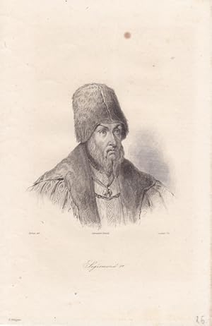 Sigismund I. von Polen, Stahlstich um 1840 mit Portrait, Blattgröße: 21 x 13,5 cm, reine Bildgröß...